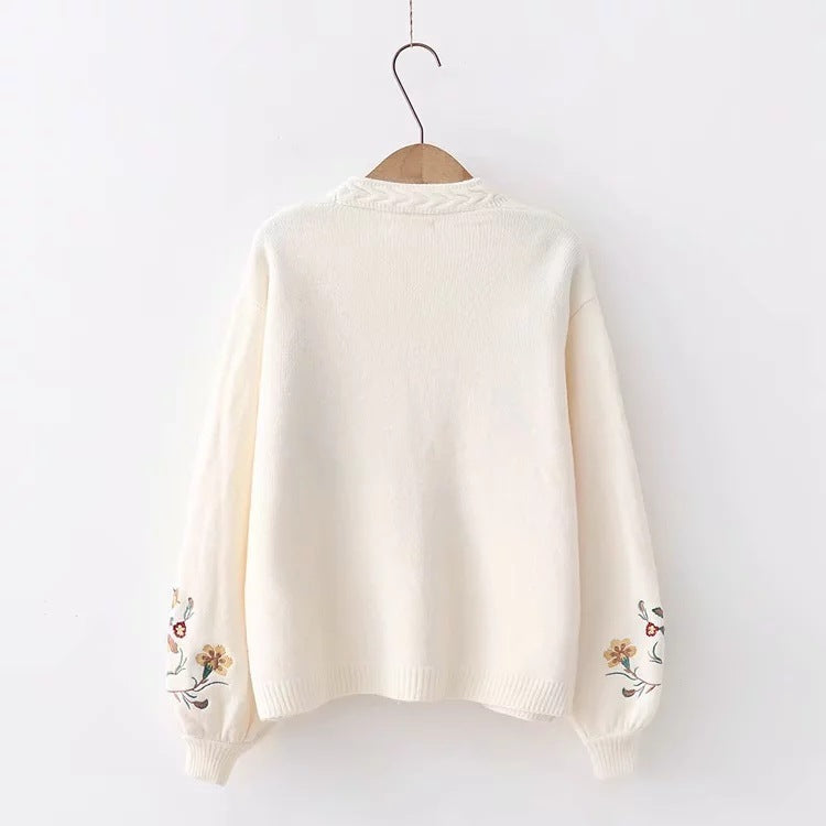 Charming Embroidered Cotton Blend Sweater