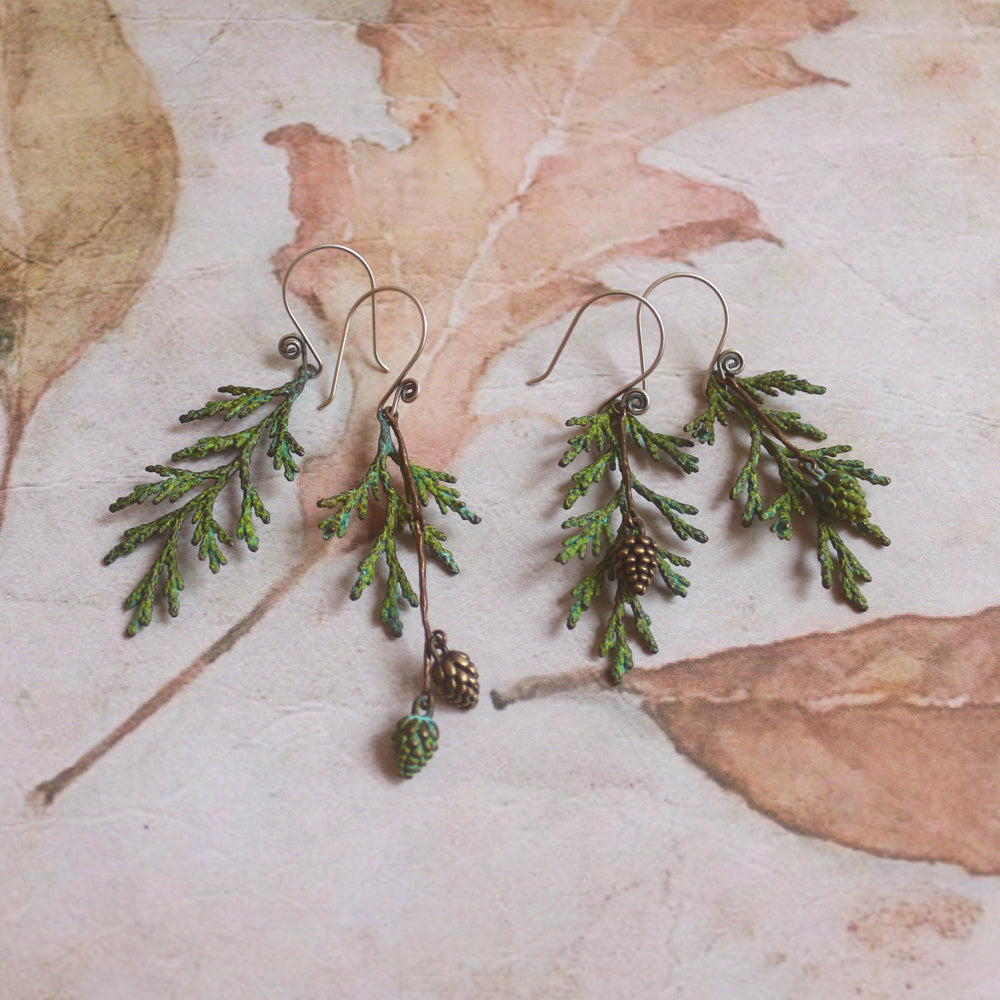 Vintage Pine Branch Earrings: Nature-Inspired Elegance