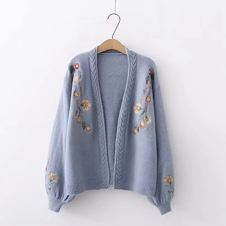 Charming Embroidered Cotton Blend Sweater