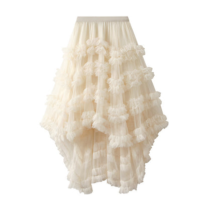 Puffy Irregular Ruffled Tiered Mesh Skirt