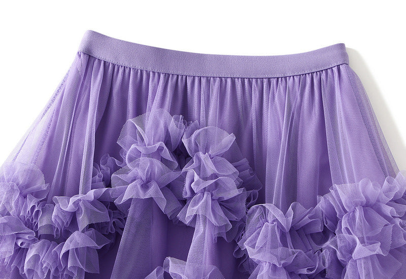 Puffy Irregular Ruffled Tiered Mesh Skirt