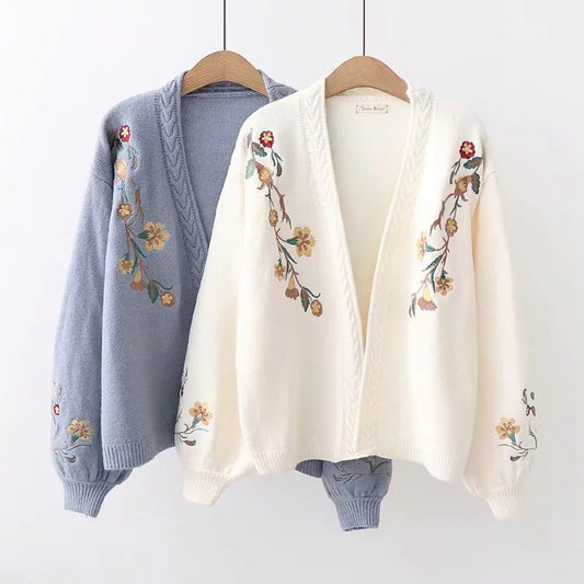 Charming Embroidered Cotton Blend Sweater