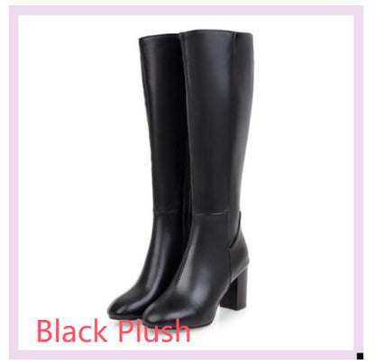 Brown Retro Square Toe Side Zipper Women's Boots