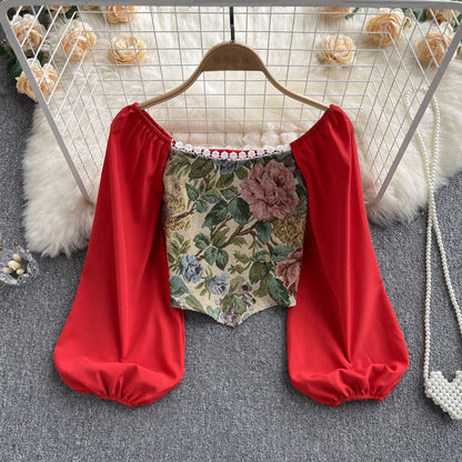 Design Sense Retro Lace Collarbone Top