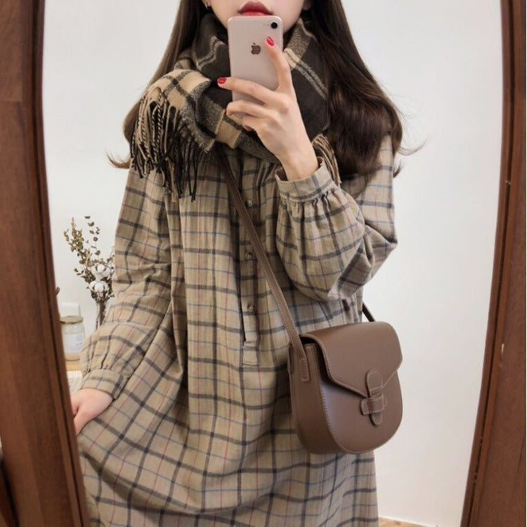 Long Sleeve Plaid Shirt Dress