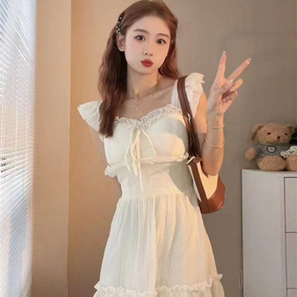 White Small Flying Sleeve Dress Children