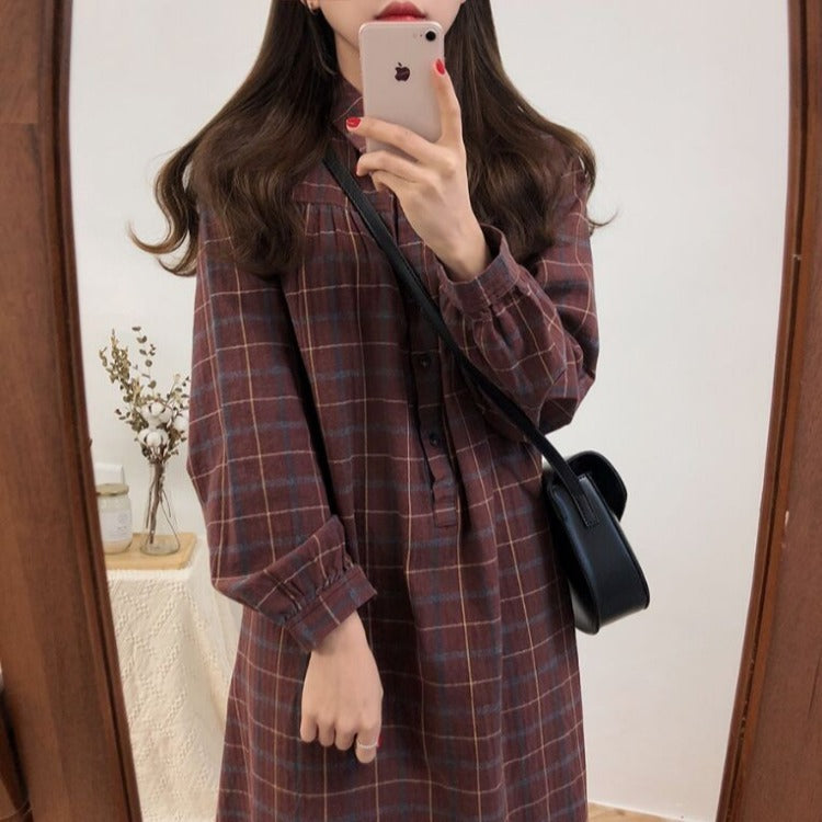 Long Sleeve Plaid Shirt Dress