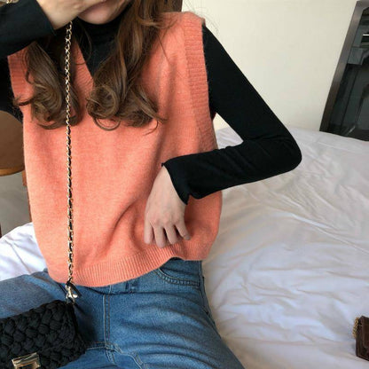 Female Knitting Sweater V-neck Loose-fitting Waistcoat