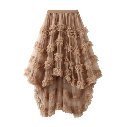 Puffy Irregular Ruffled Tiered Mesh Skirt