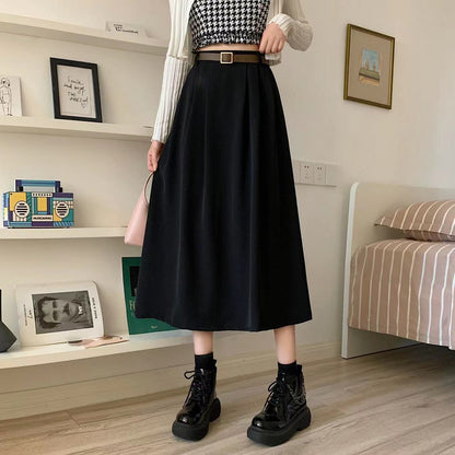 Autumn And Winter Textured Suit Skirt High Waist Drape With Belt