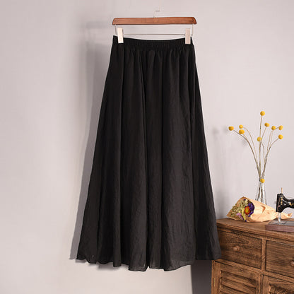 Plus Size Mori Girl Linen A- Line Skirt Pleated