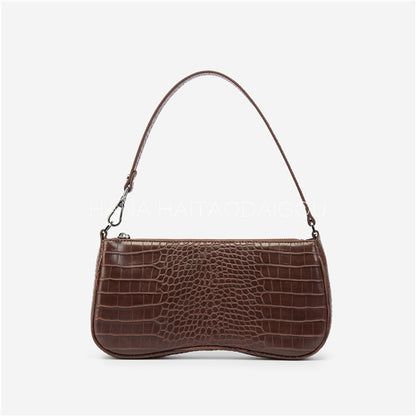 Vintage Crocodile PU One-Shoulder Handbag