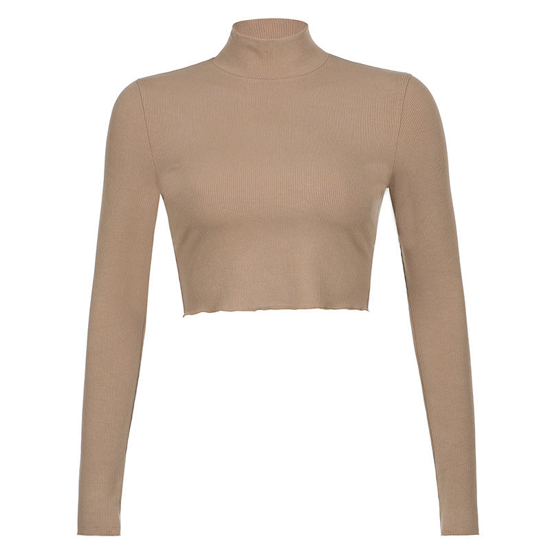 Women's New Solid Color Basic Thread High Neck Short Cropped Bottoming Top