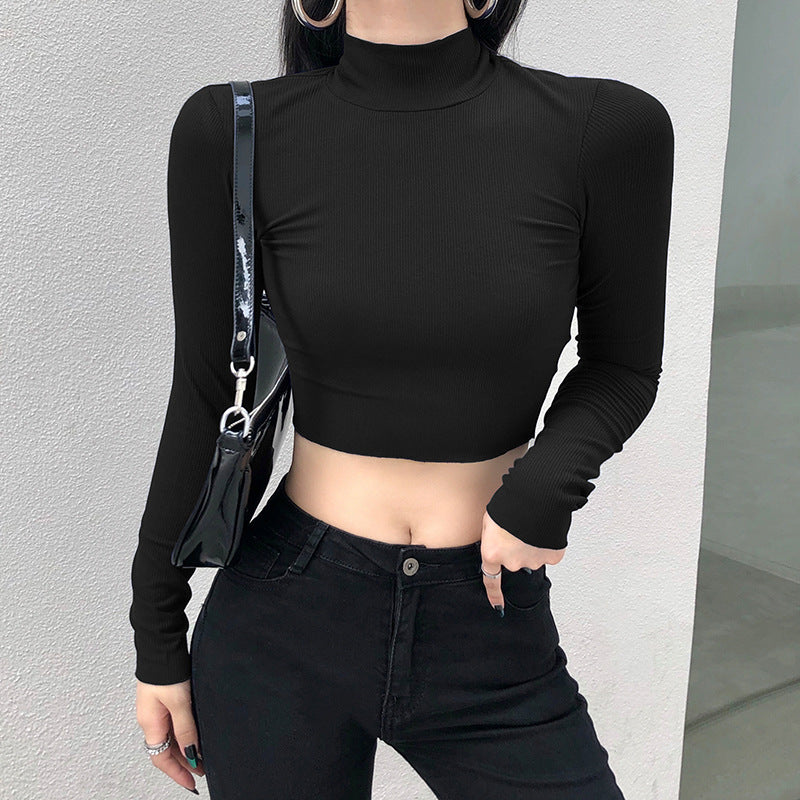 Women's New Solid Color Basic Thread High Neck Short Cropped Bottoming Top