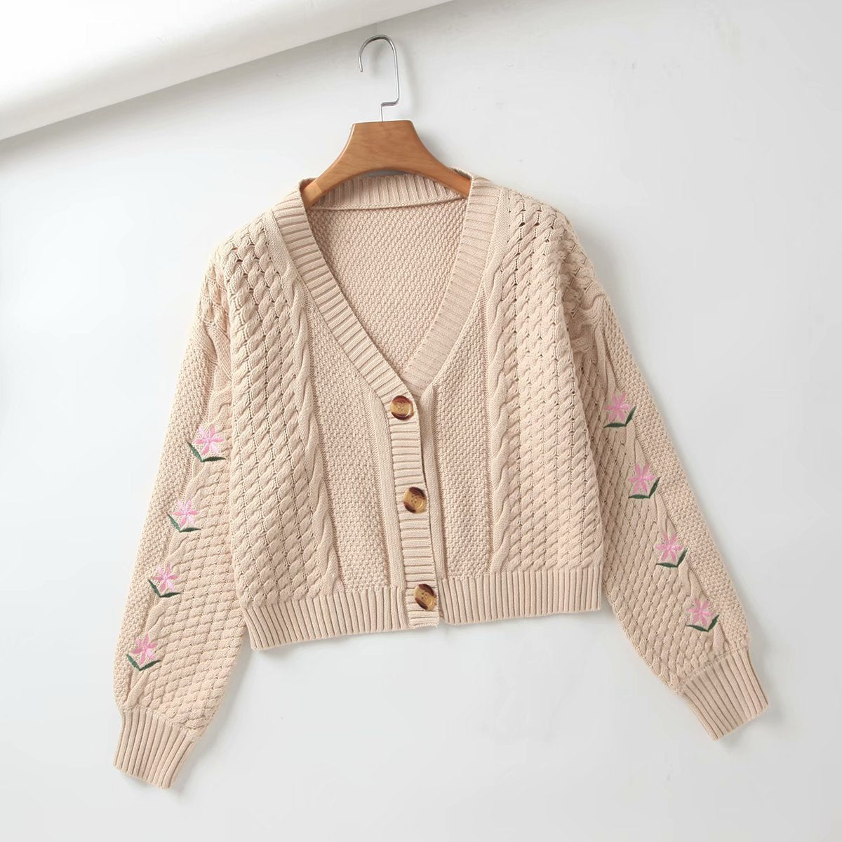 Autumn Women'S New Vintage Embroidery Knitted Sweater Short V-Neck Cardigan Top