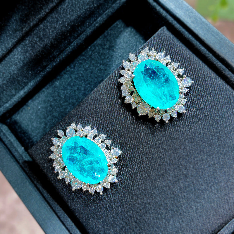 Vintage Earrings with Paraiba and Emerald