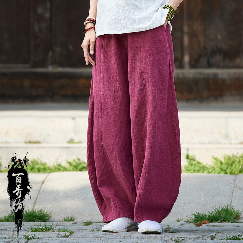 Retro Slimming Washed Casual Bloomers Trousers