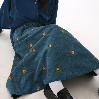 Women's Ancient Corduroy Embroidered Skirt Overknee Dress