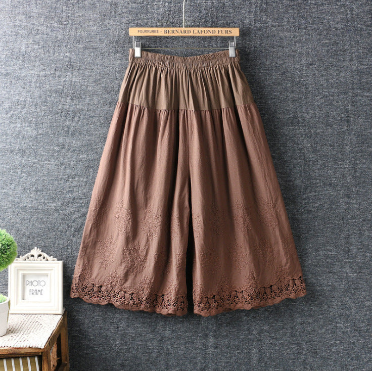 Women's embroidered hollow wide-leg pants