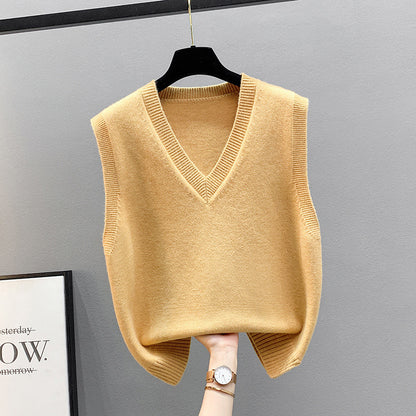 Female Knitting Sweater V-neck Loose-fitting Waistcoat