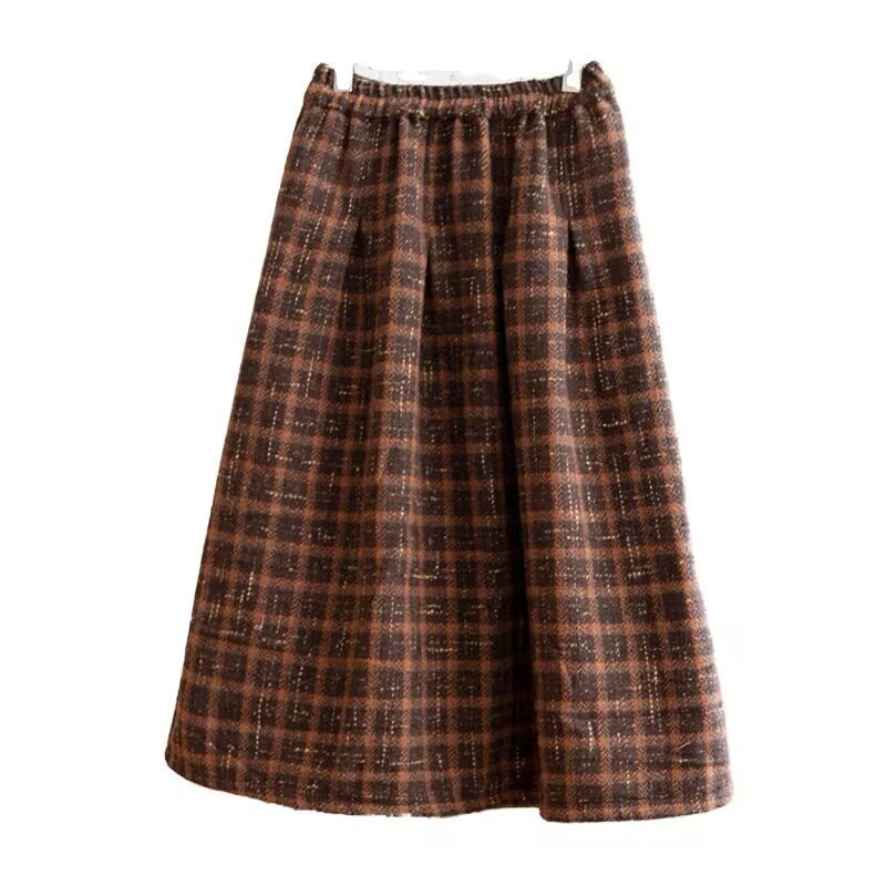 Women's High Waist Plaid Woolen Skirt