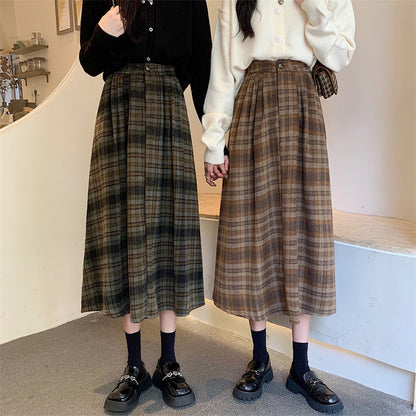 Winter High-grade Coffee Color Plaid Skirt For Women