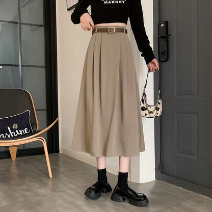 Autumn And Winter Textured Suit Skirt High Waist Drape With Belt