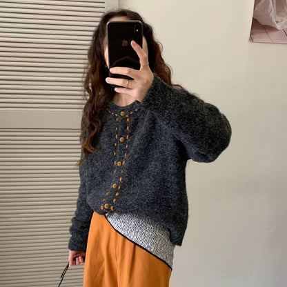 Handmade Stitching Round Neck Sweater Coat for Women