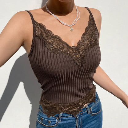 European And American New Women's Sexy Irregular V-neck Lace Small Sling