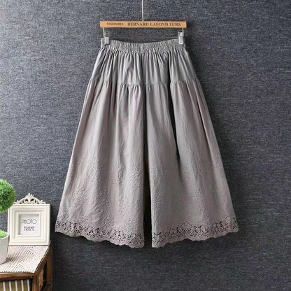 Women's embroidered hollow wide-leg pants