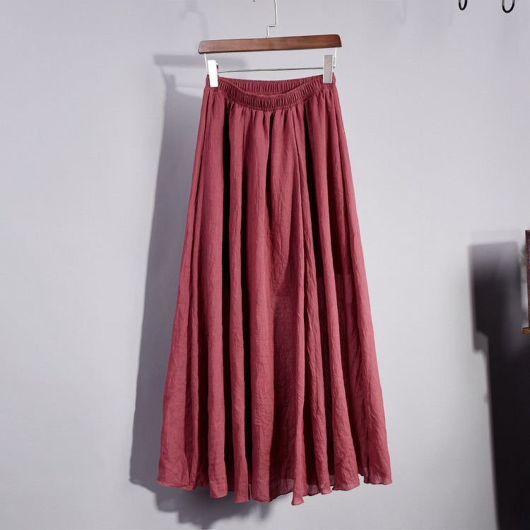 Plus Size Mori Girl Linen A- Line Skirt Pleated