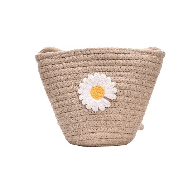 Super Fire Little Daisy Woven Bucket Bag Mori Girl One Shoulder