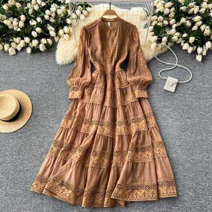 Elegant V-neck Lace Patchwork Dress