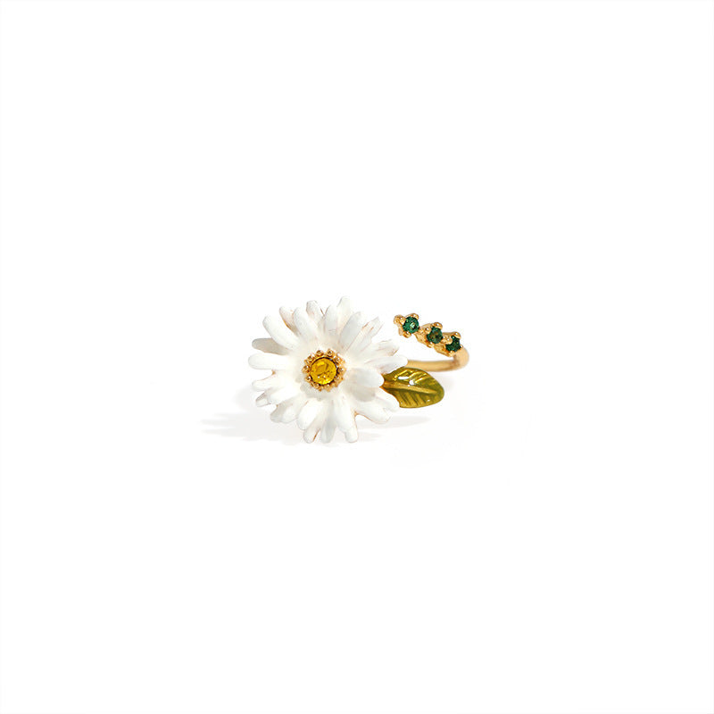 Adjustable Flower Enamel Ring: Daisy Charm