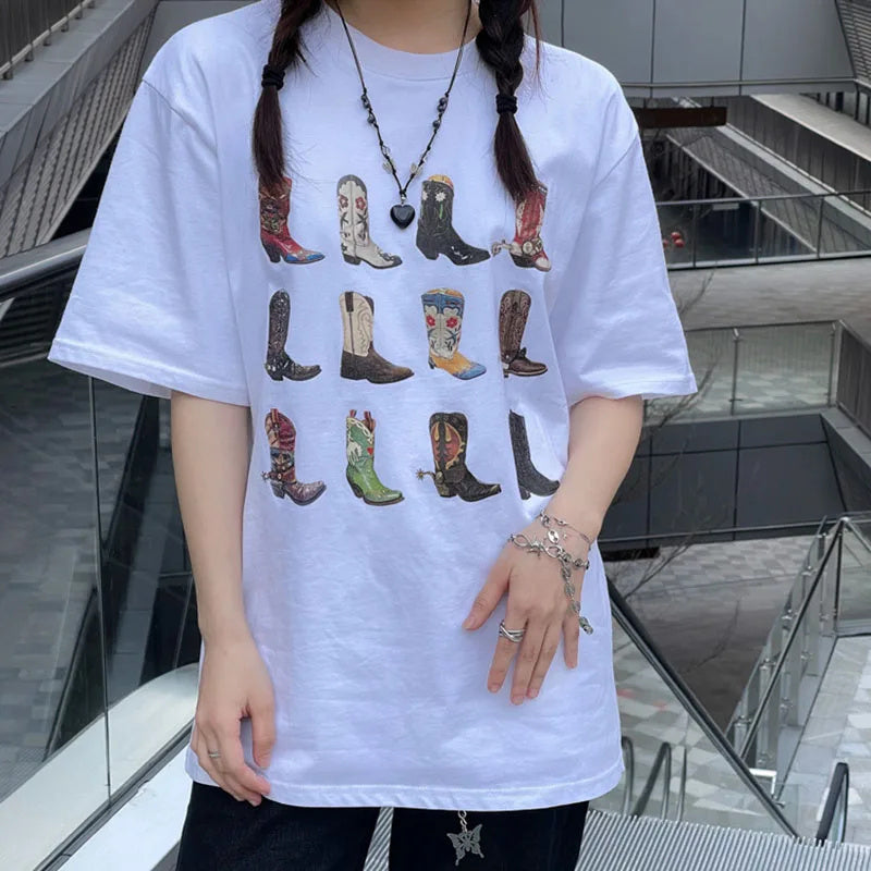 T-Shirt Women Summer Loose Vintage Boho