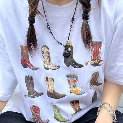 T-Shirt Women Summer Loose Vintage Boho