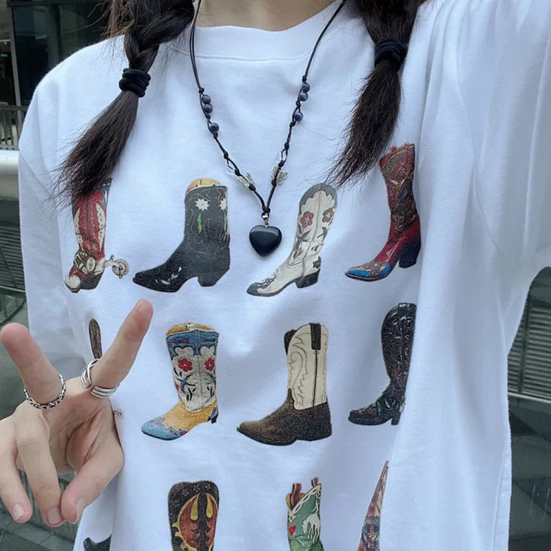 T-Shirt Women Summer Loose Vintage Boho