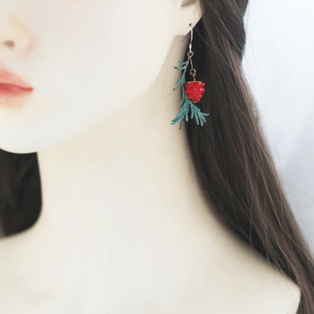 Vintage Raspberry Brass Eardrops: Nature-Inspired Chic