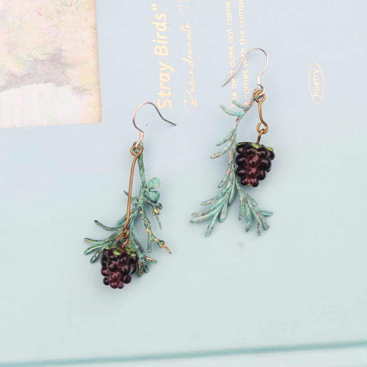 Vintage Raspberry Brass Eardrops: Nature-Inspired Chic