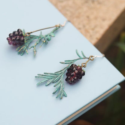 Vintage Raspberry Brass Eardrops: Nature-Inspired Chic