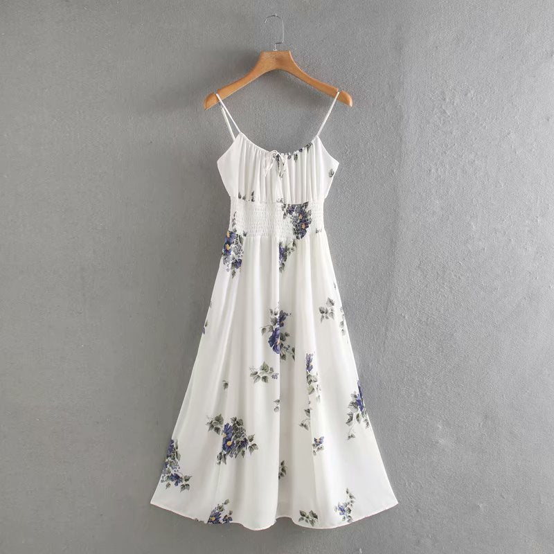 Floral Slim Square Neck Suspender Dress