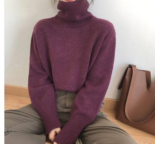 Lazy Style Turtleneck Sweater Women New Retro Loose Knit Top