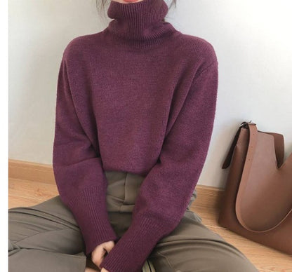 Lazy Style Turtleneck Sweater Women New Retro Loose Knit Top