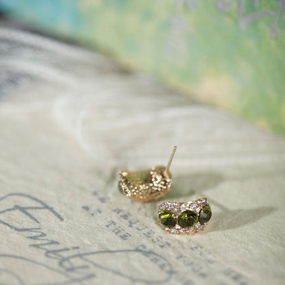 Retro Olive Green Zircon Stud Earrings