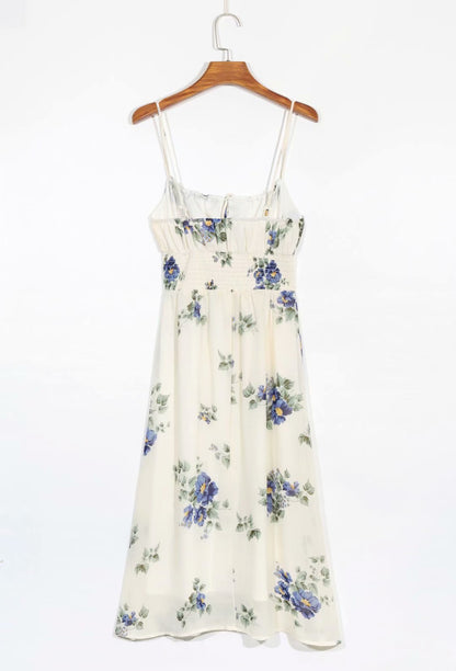 Floral Slim Square Neck Suspender Dress