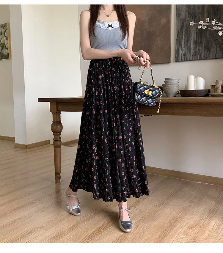 Summer Floral Pleated Maxi Skirt