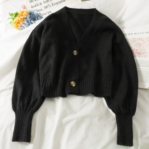 Single Breasted Cardigan With  Spaces And Long Sleeves