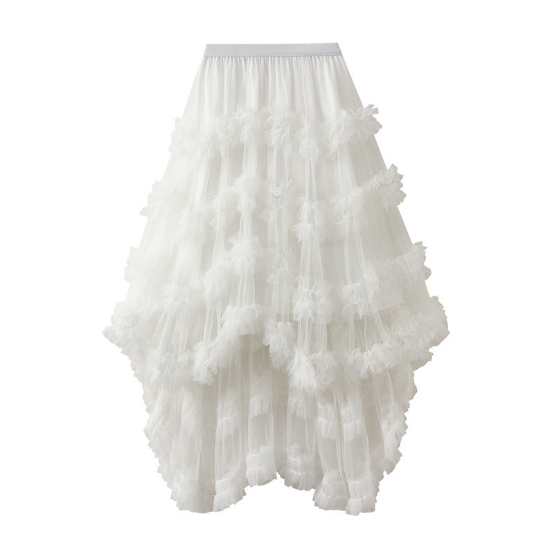 Puffy Irregular Ruffled Tiered Mesh Skirt