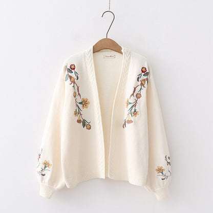 Charming Embroidered Cotton Blend Sweater