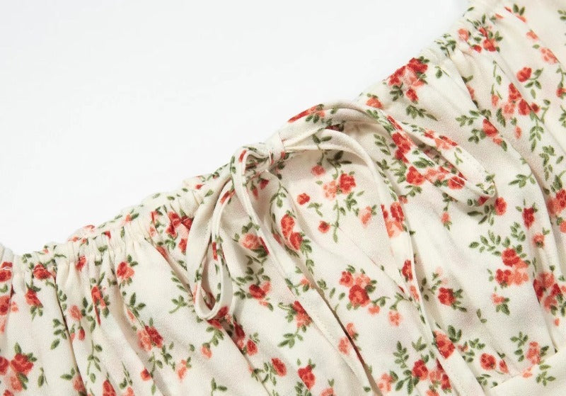 Square Collar A- Line Floral Print Dress